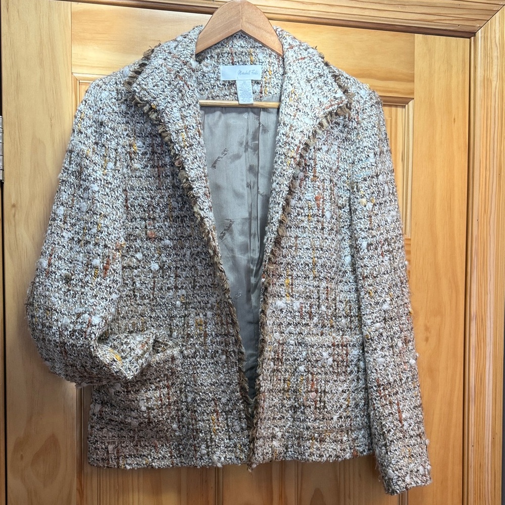 Women's Boucle Blazer - Cream and Brown